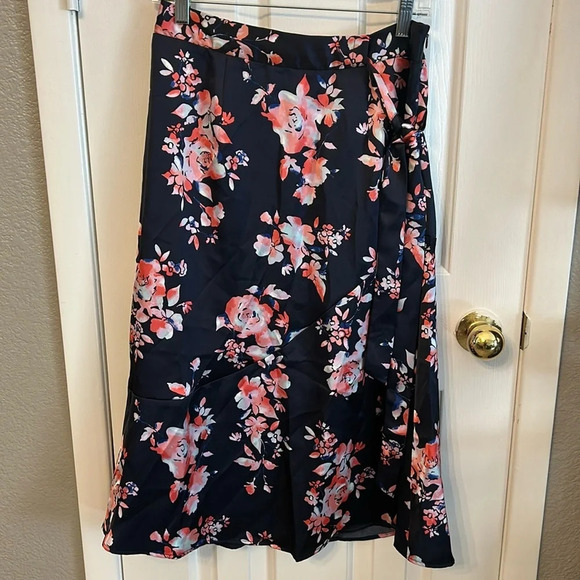 Laundry by Shelli Segal Women’s 4 Navy Pink Floral A line Summer 90’s Midi Skirt - Picture 1 of 8